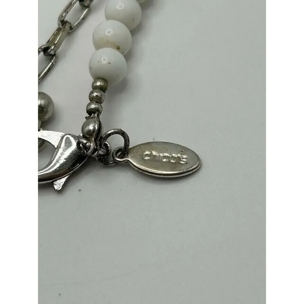 Chicos‎ Womens White Stone Beaded Silver Tone Necklace 36” Length